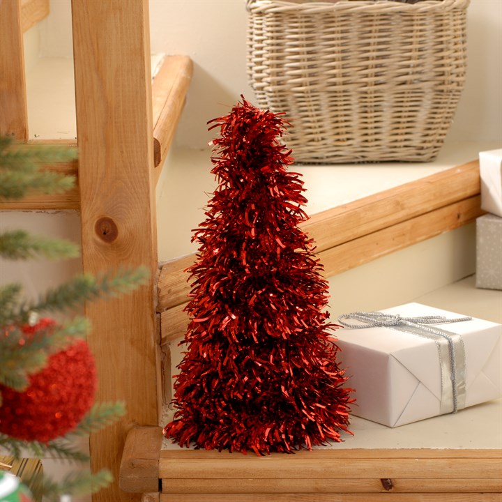 38cm Red Wave Cut Tinsel Christmas Tree Decoration
