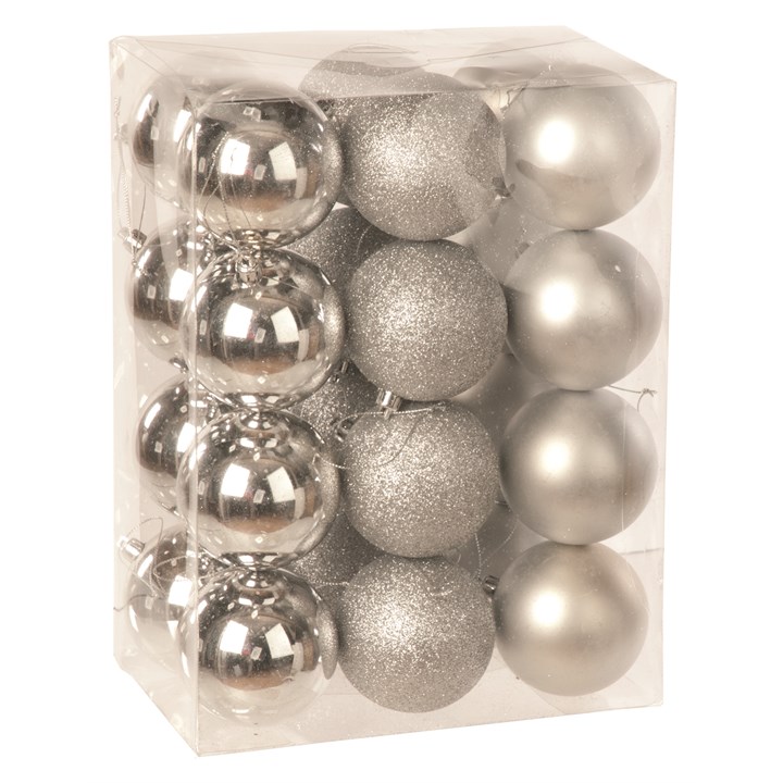 Pack of 24 Silver Shatterproof Baubles