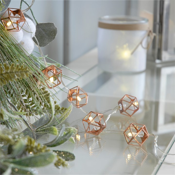 Battery Operated Copper Geometric LED String Lights