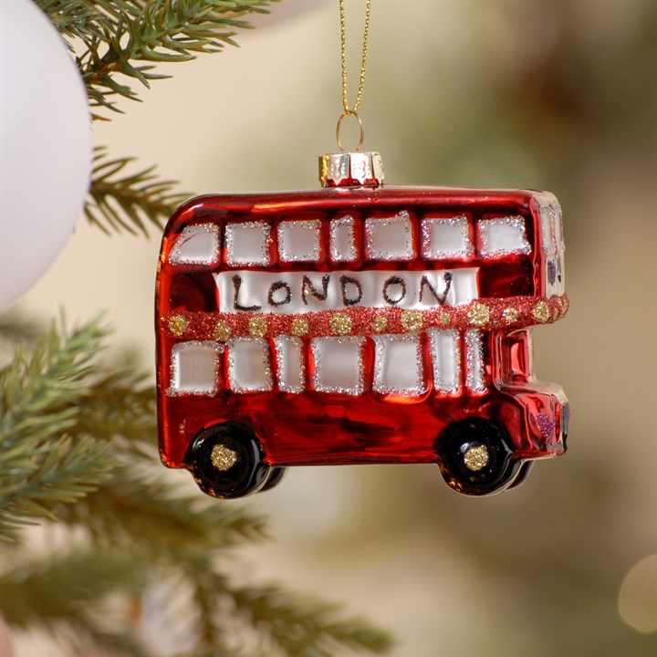 9cm Red London Bus Glass Christmas Tree Decoration