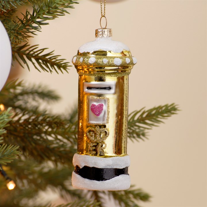 11cm Gold Glass Post Box Christmas Tree Decoration