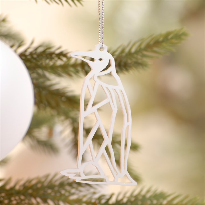White Laser Cut Acrylic Penguin Christmas Tree Decoration