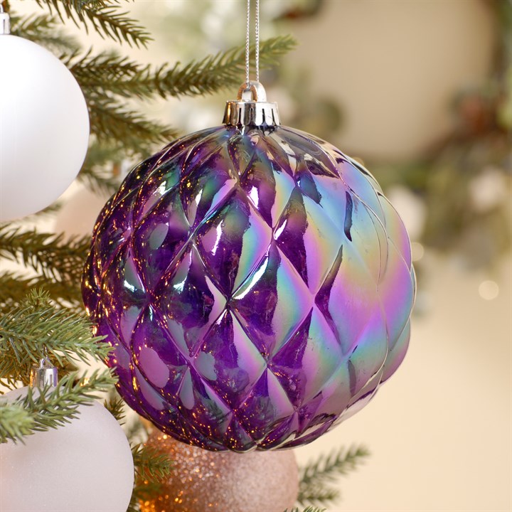 Pack of 3 Shatterproof Dark Purple Geometric Iridescent Christmas Tree Baubles