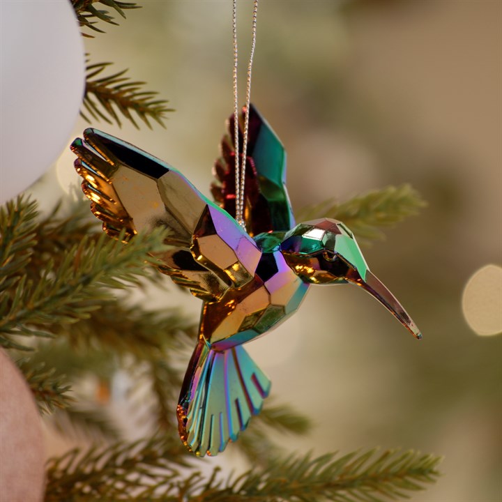 9cm Iridescent Humming Bird Hanging Christmas Tree Decoration