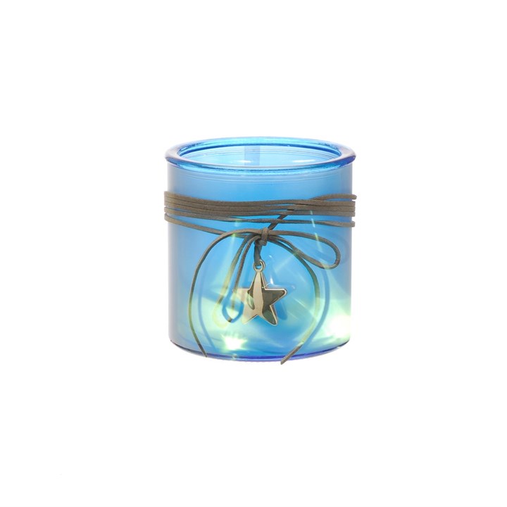 Small Lit Star Mason Jar Lantern - Blue