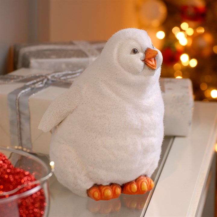 Large White Flocked Penguin Christmas Decoration