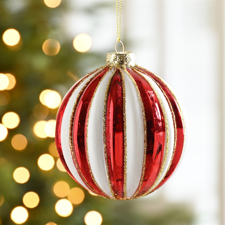 Red and White Glass Bauble