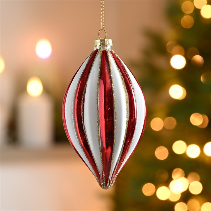 Red and White Glass Olive Bauble