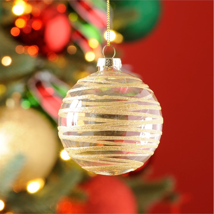 Clear & Gold Striped Glass Bauble