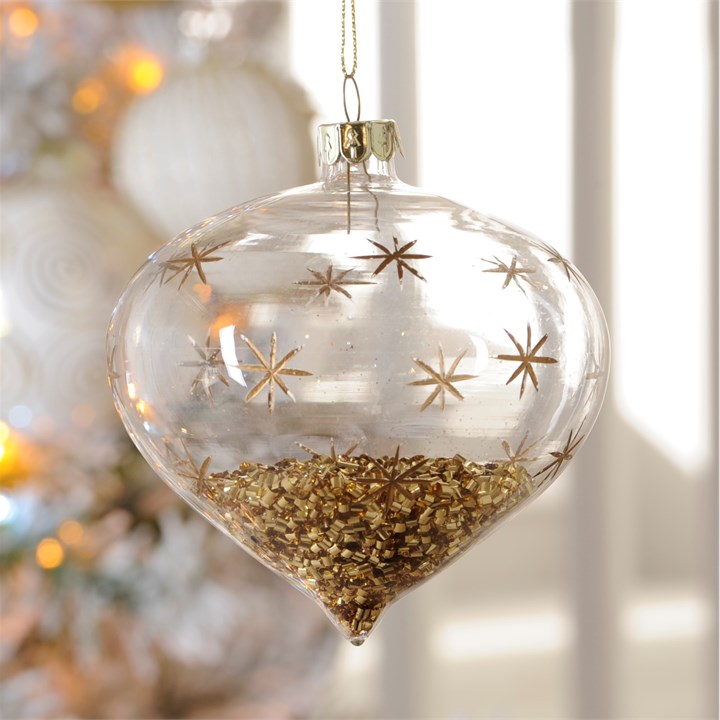 Clear Glass and Gold Star Onion Bauble