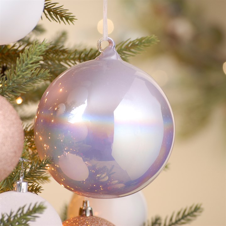 12cm Lilac Holographic Glass Bauble