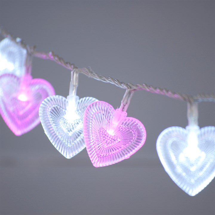 100 Pink & White Heart String Lights