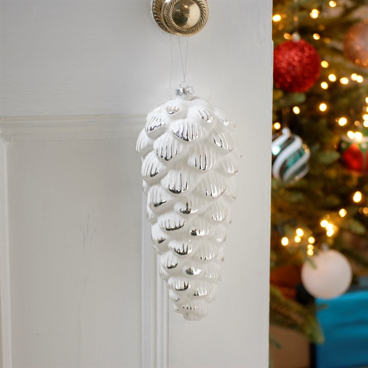 White and silver glass pinecone decoration