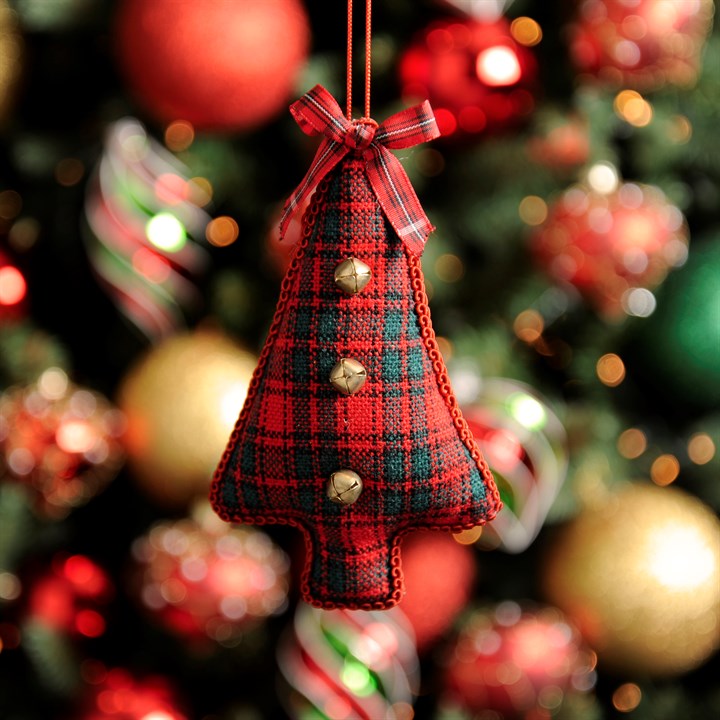 Tartan Fabric Christmas Tree Decoration with Bells