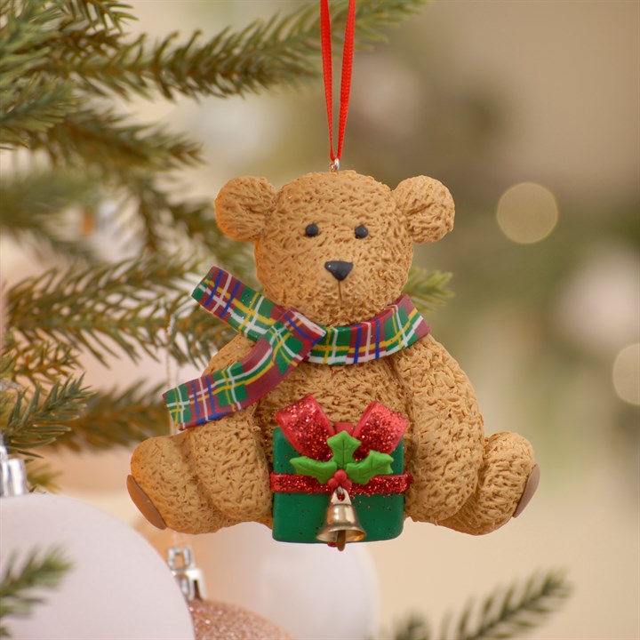 Cute Teddy Bear Claydough Christmas decoration with Present
