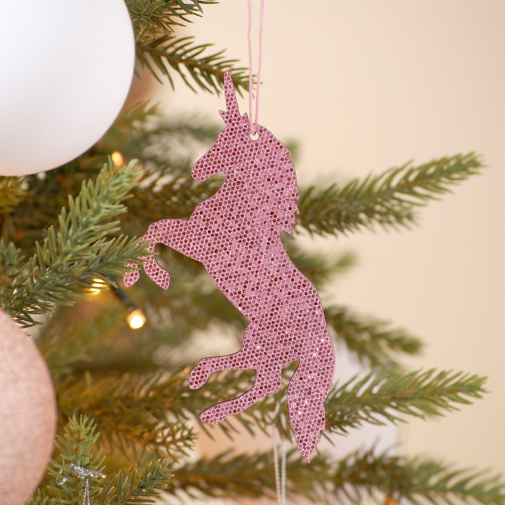 Pink Glitter Laser Cut Unicorn Hanging Christmas Decoration