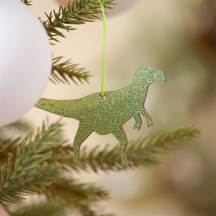 Green Glitter Laser Cut Tyrannosaurus Rex Decoration