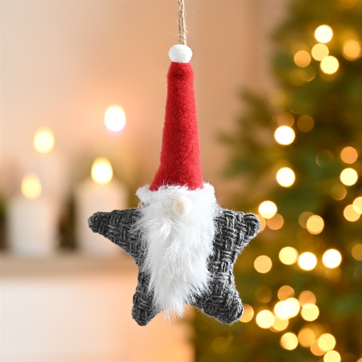 Grey Fabric Santa Star Hanging Decoration