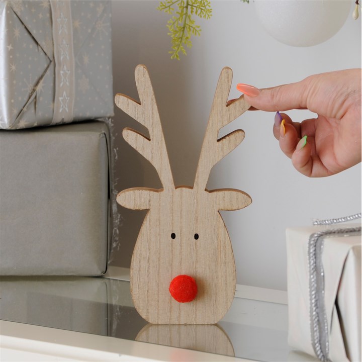 20cm Wooden Reindeer Christmas Table Top Decoration
