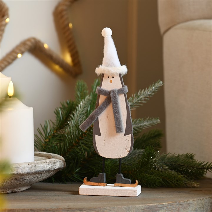 Grey Wooden Penguin Decoration