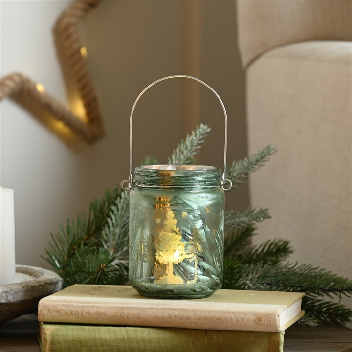 Green Glass Jar Tealight Holder Decoration