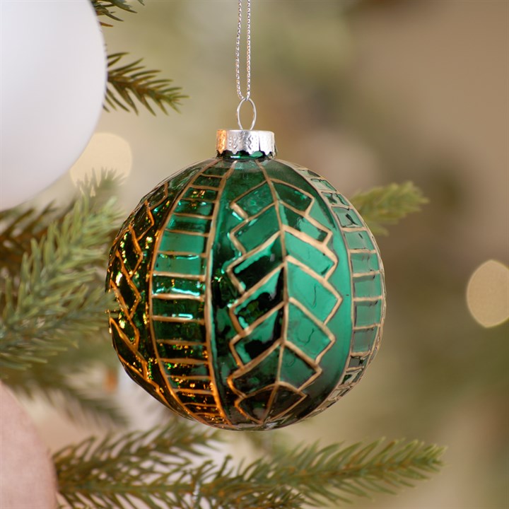 Green Glass Art Deco Style Christmas Bauble