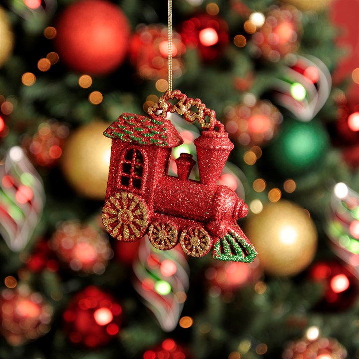 Red Glitter Train Hanging Christmas Decoration