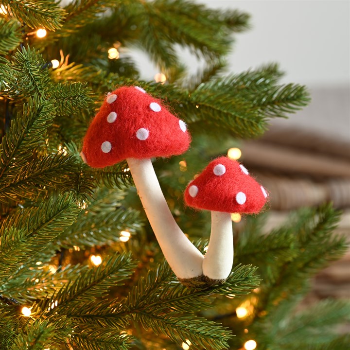 Red and White Wool Clip On Mushrooms