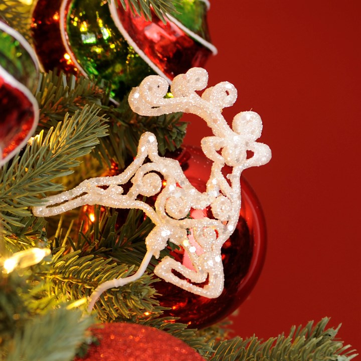 White Glitter Reindeer Christmas Floristry Pick