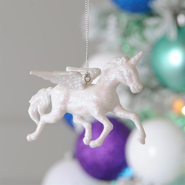 White Iridescent Flying Unicorn Hanging Decoration