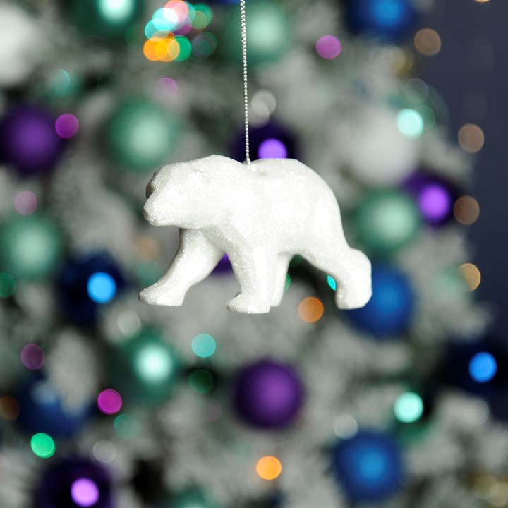 White Glitter Polar Bear Christmas Decoration
