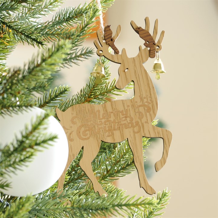 Wooden Merry Christmas Reindeer with Bells