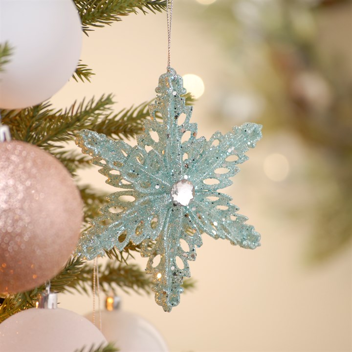 Ice Blue Glitter Snowflake Decoration