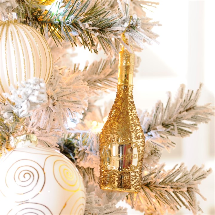 Gold Glass Prosecco Bottle Hanging Decoration