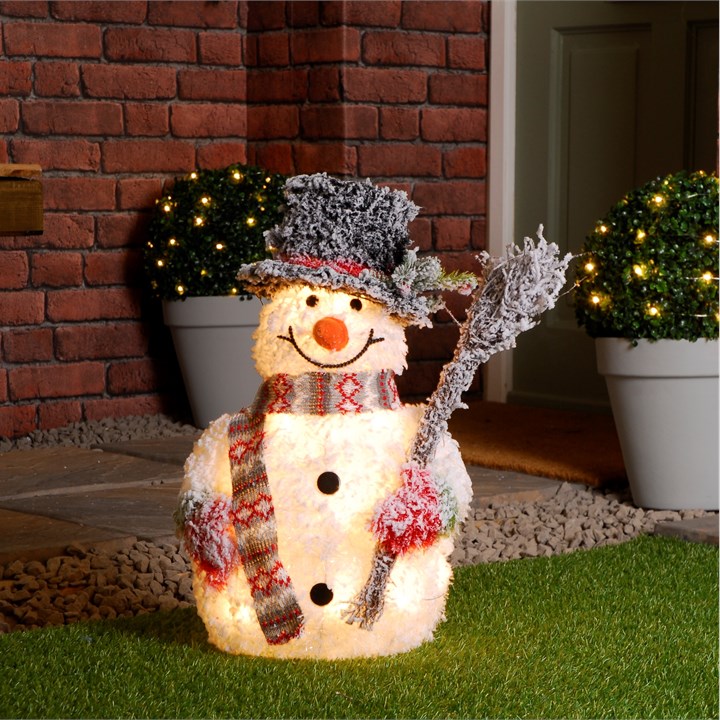 50cm Battery Operated Lit Snowman With Broom
