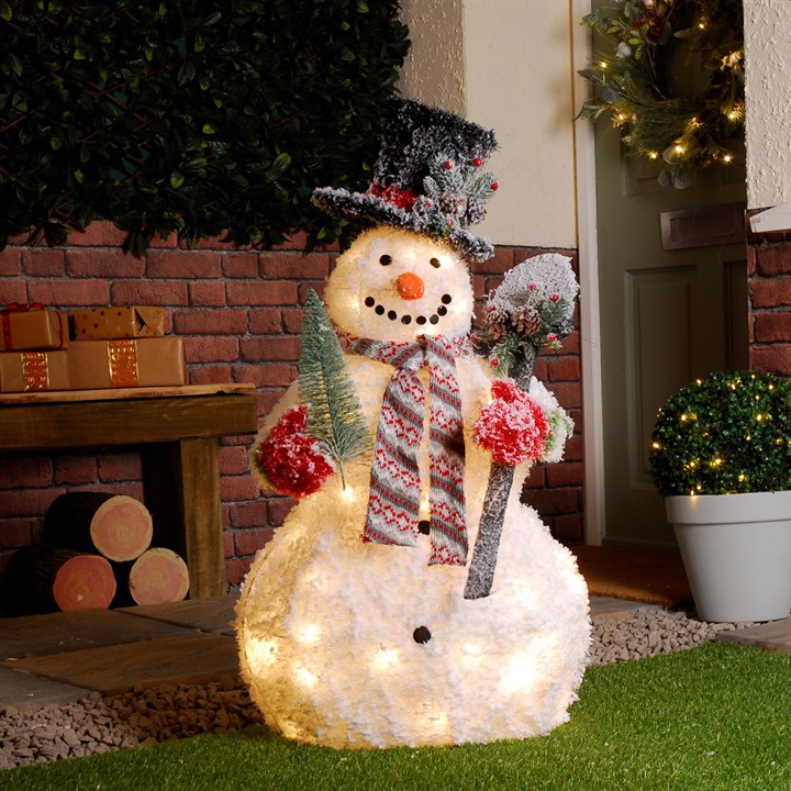 90cm Battery Operated Lit Snowman With Shovel