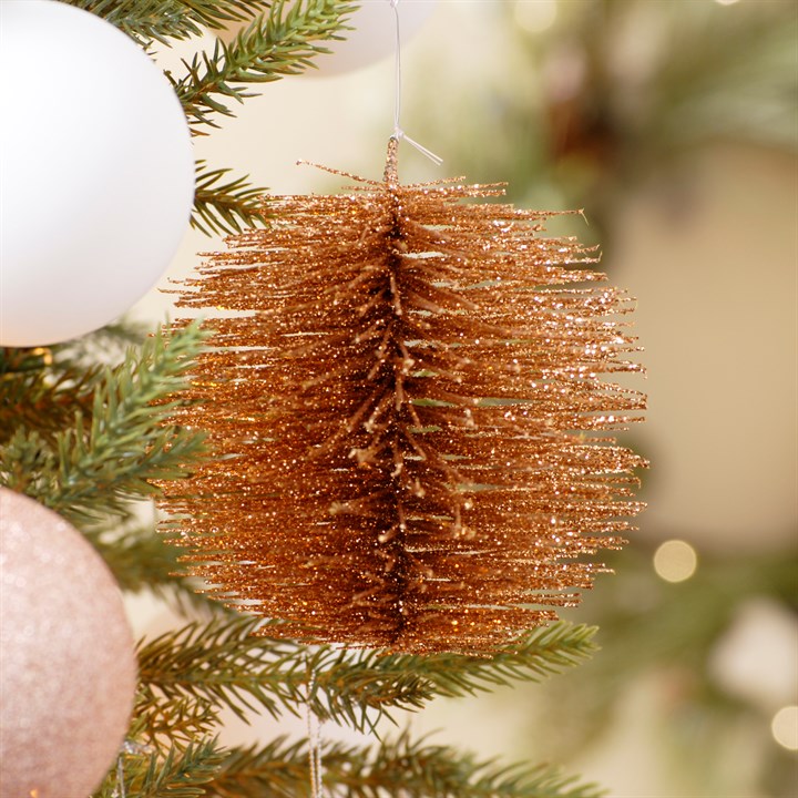 12cm Copper Glitter Bristle Ball Hanging Christmas Decoration