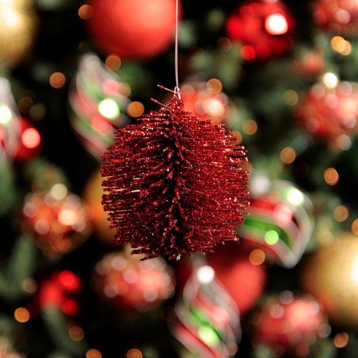 Red Glitter Bristle Ball Hanging Christmas Decoration