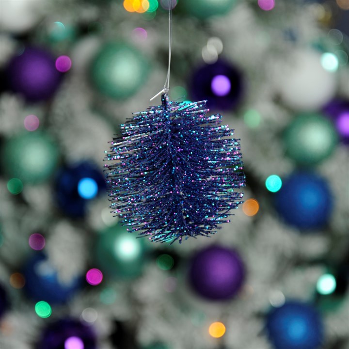 Blue Glitter Bristle Ball Hanging Christmas Decoration