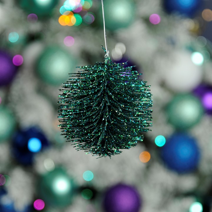 Jade Glitter Bristle Ball Hanging Christmas Decoration