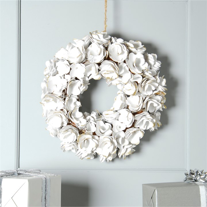 36cm White Flower Wreath In Box