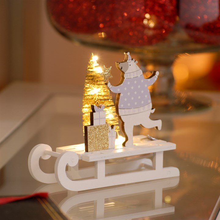 Light Up Polar Bear on Sleigh Christmas Table Decoration