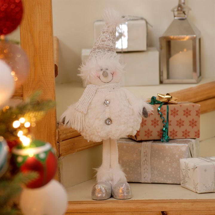 White and Silver Standing Faux Fur Snowman