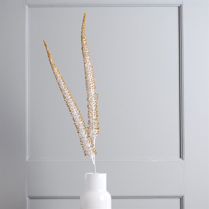 69cm White and Gold Glitter Foxtail Spray Floral Decoration