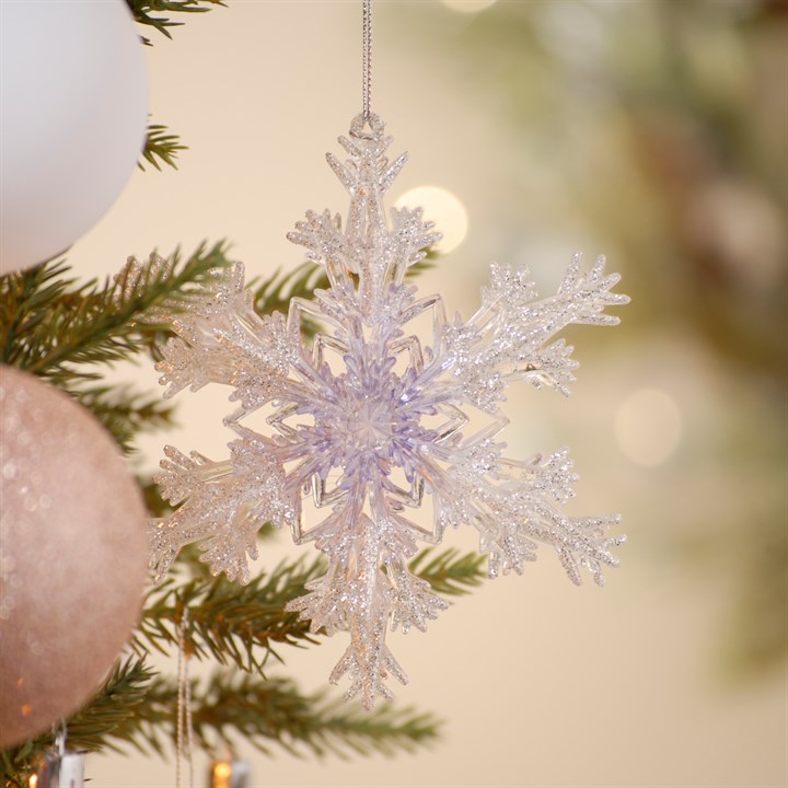 14cm Lilac and Silver Acrylic Snowflake Christmas Tree Decoration