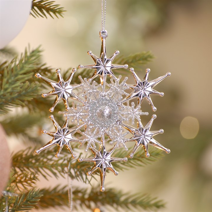 12cm Metallic Silver Glitter Snowflake