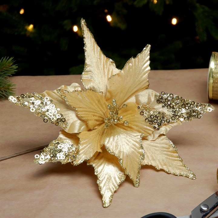60cm Classic Gold Poinsettia Faux Christmas Flower