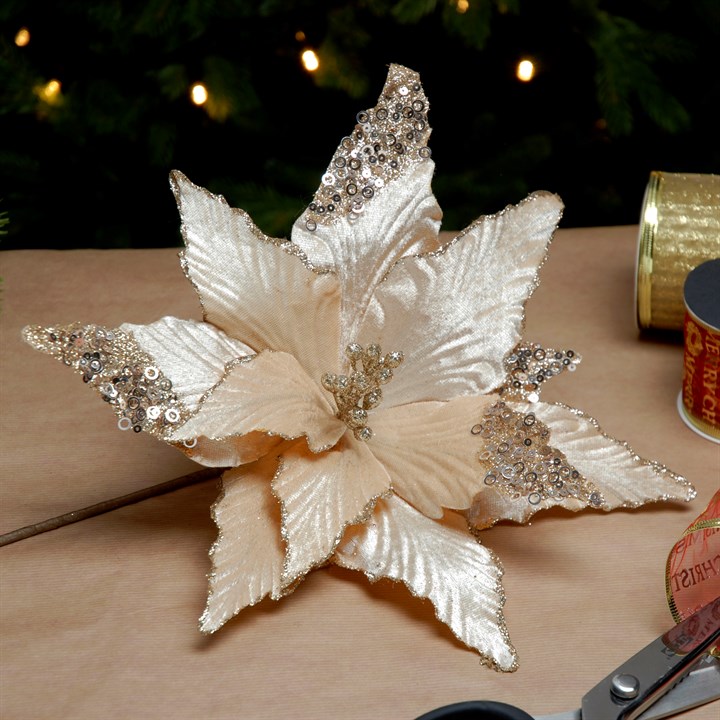 60cm Champagne Gold Poinsettia Faux Christmas Flower