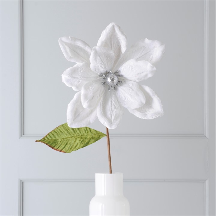 50cm White Velvet Magnolia Floristry Stem