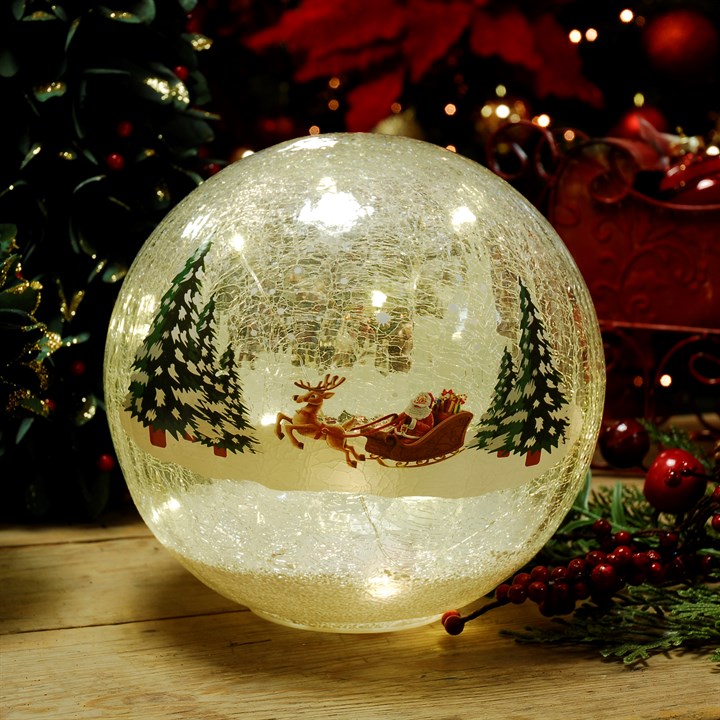 15cm Lit Santa and Sleigh Crackle Ball